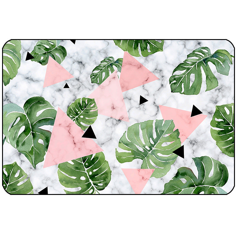 Multicolored Fresh Indoor Rug Trendy Leaves and Feather Pattern Rug Polyester Non-Slip Backing Rug for Bedroom