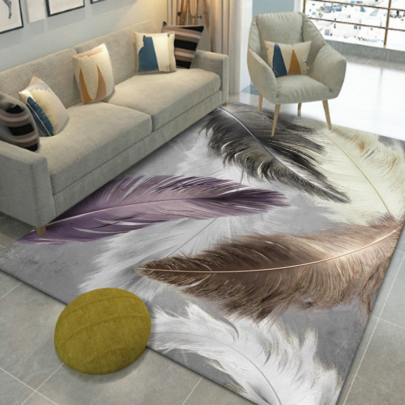 Aesthetic Feather Pattern Rug Modern Multi-Color Trendy Area Carpet Polyester Washable Rug for Home Decoration