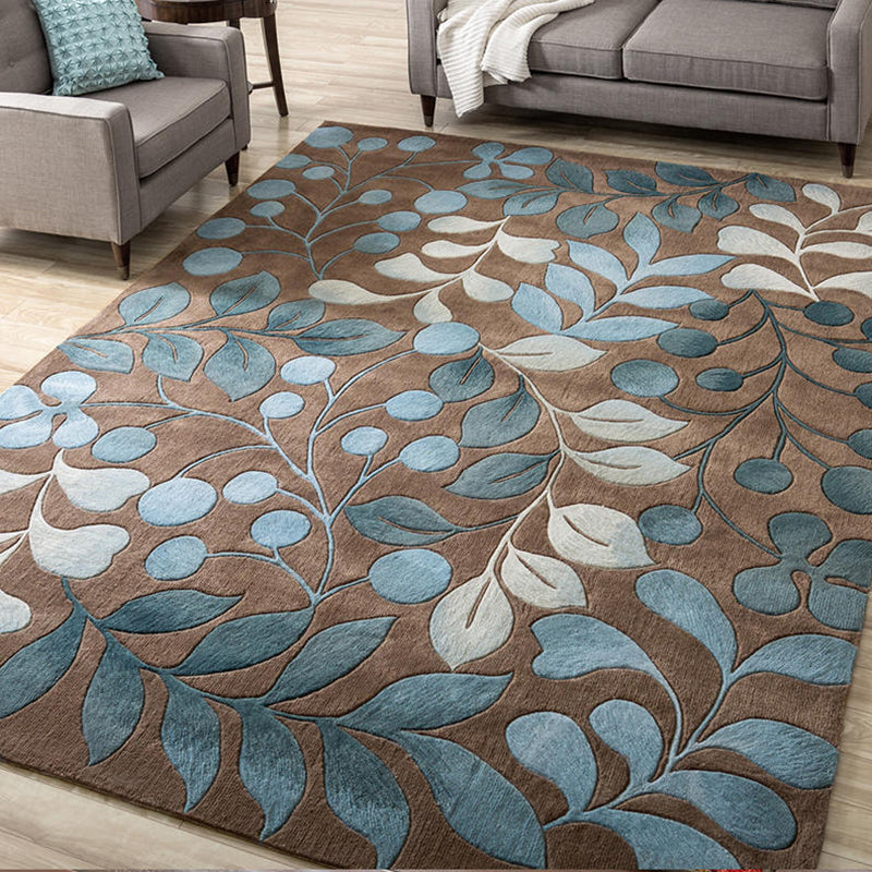 Simplicity Leaves Pattern Rug Contemporary Natural Indoor Carpet Polyester Non-Slip Backing Rug for Home Decor