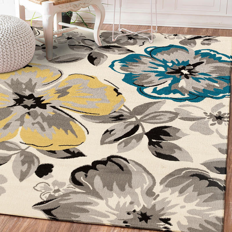 Simplicity Leaves Pattern Rug Contemporary Natural Indoor Carpet Polyester Non-Slip Backing Rug for Home Decor