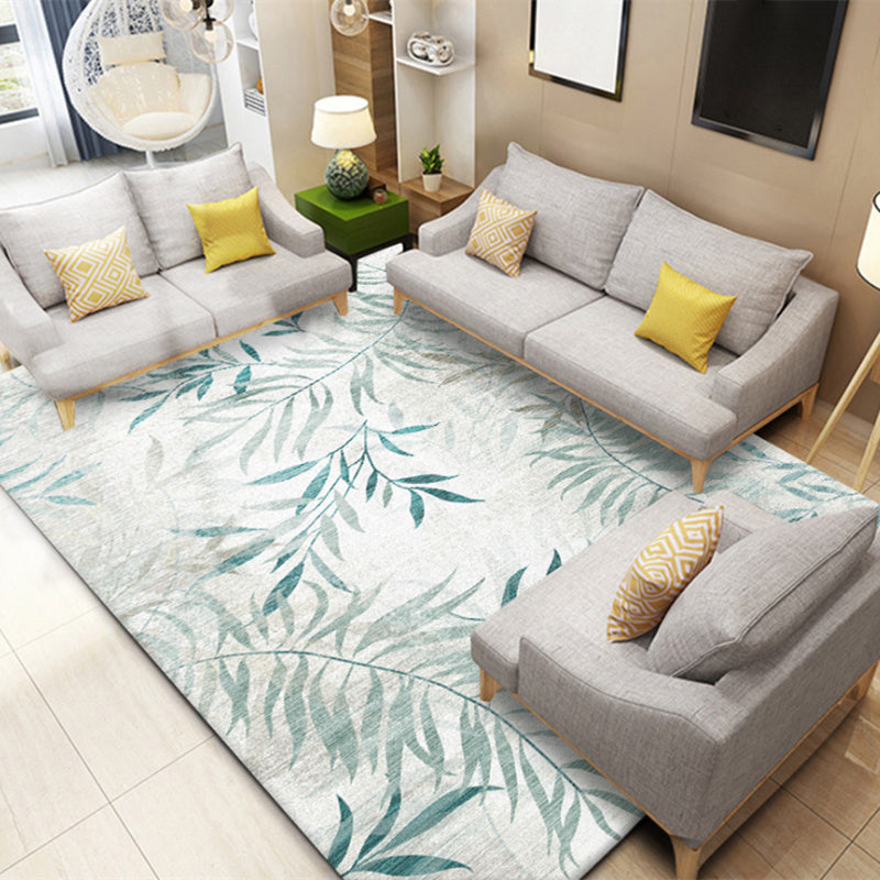Light Color Botanics Print Rug Polyester Tropical Carpet Non-Slip Backing Indoor Rug for Living Room