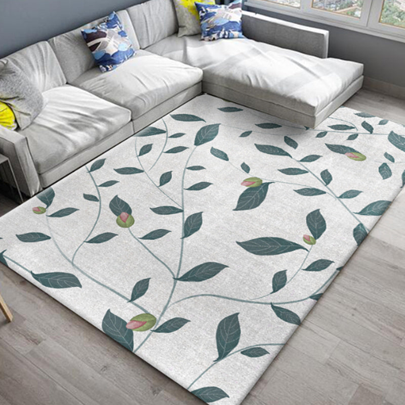 Light Color Botanics Print Rug Polyester Tropical Carpet Non-Slip Backing Indoor Rug for Living Room