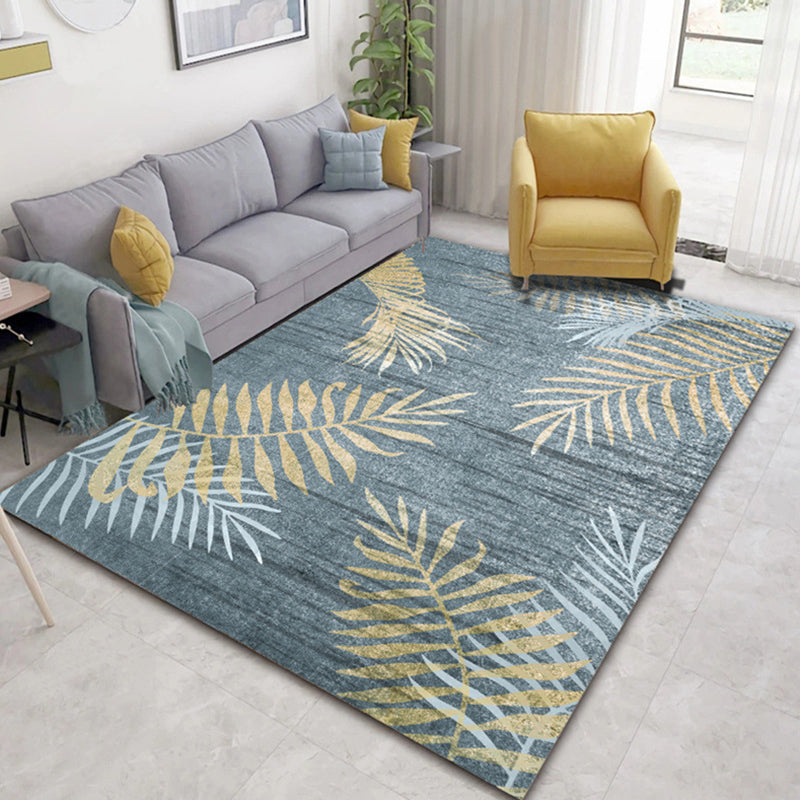 Trendy Plant Printed Area Rug Modern Simple Polyester Carpet Stain Resistant Area Rug for Home Decor