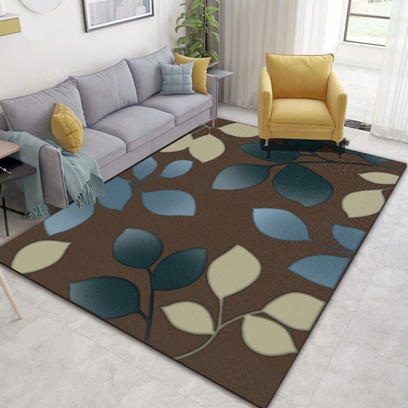 Simplicity Fresh Rectangle Rug Modern Plants Pattern Indoor Rug Easy Care Non-Slip Backing Carpet for Living Room