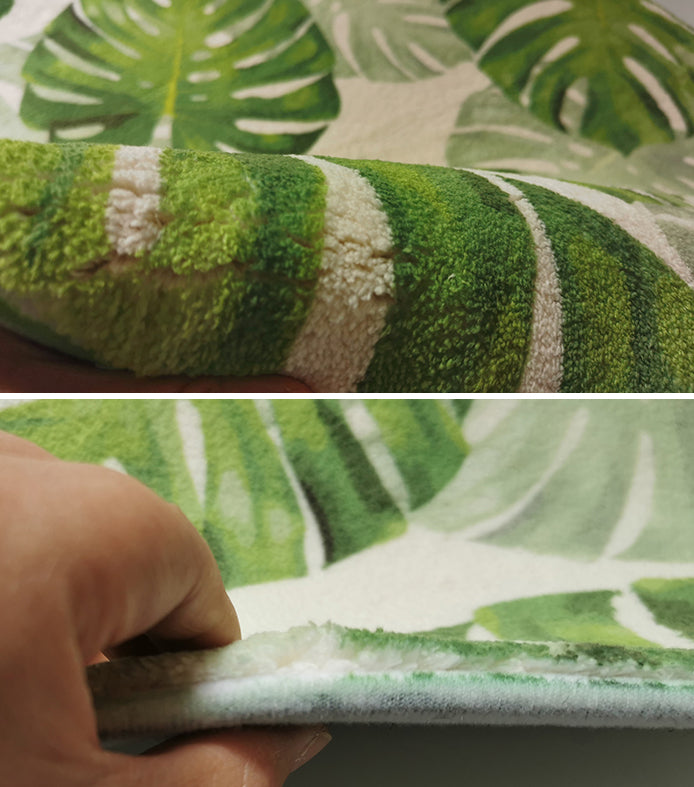 Green Tone Palm Leaves Pattern Rug Polyester Antique Carpet Stain Resistant Rug for Living Room