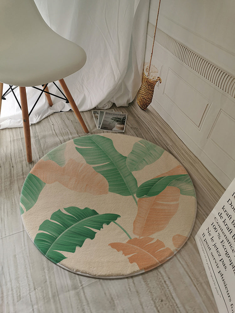 Green Tone Palm Leaves Pattern Rug Polyester Antique Carpet Stain Resistant Rug for Living Room