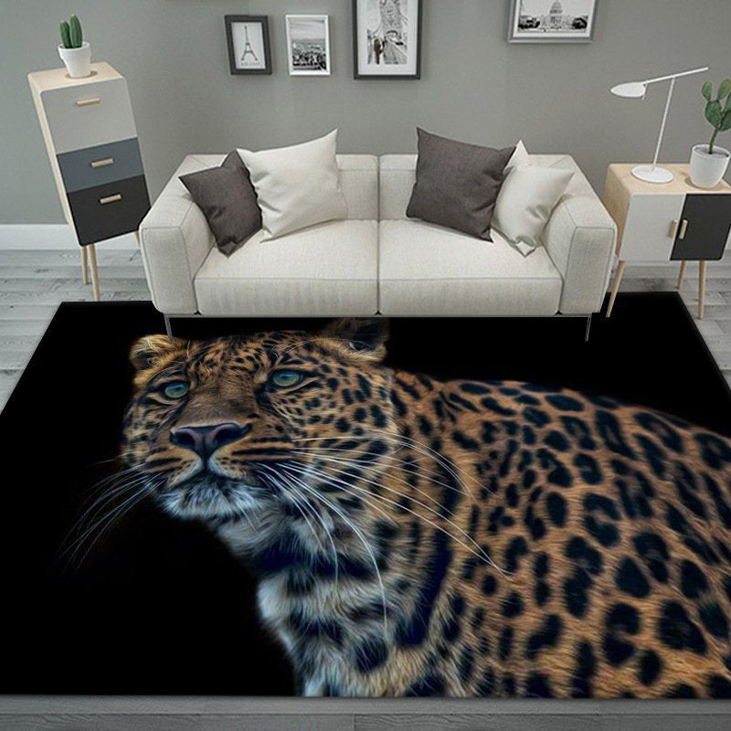 Orange Tone Modern Indoor Rug Polyester Tiger Print Carpet Anti-Slip Backing Rug for Home Decoration
