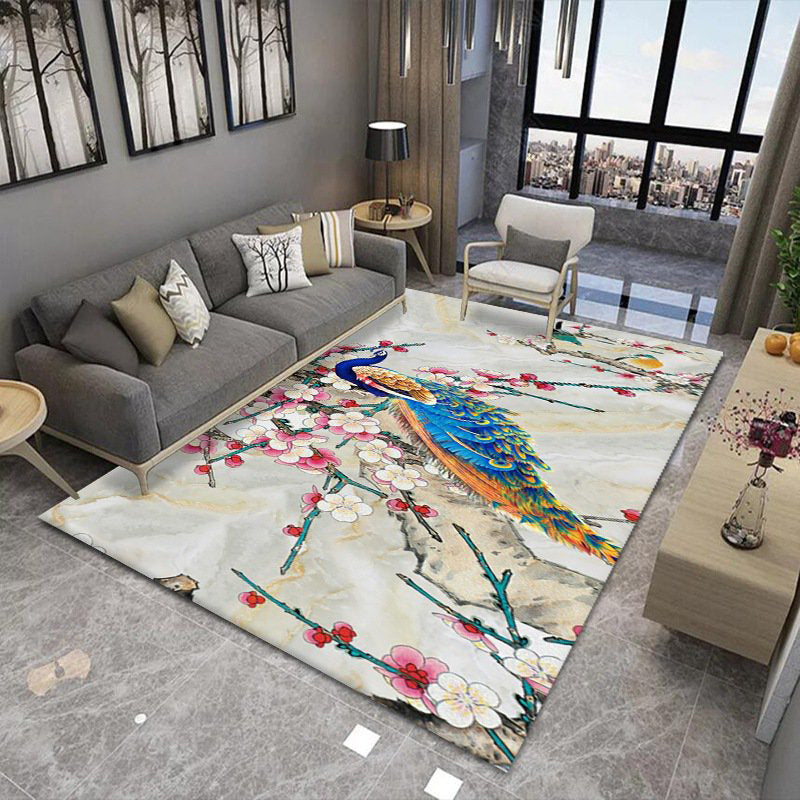 Orange Tone Modern Indoor Rug Polyester Tiger Print Carpet Anti-Slip Backing Rug for Home Decoration