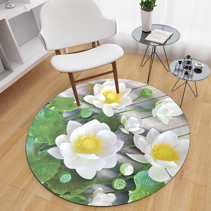Round Green Tone Tropical Indoor Rug Polyester Leaves Print Rug Stain Resistant Indoor Rug for Living Room