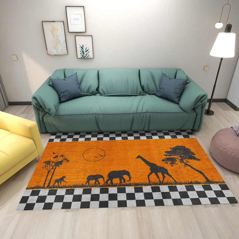 Minimalist Animal Pattern Indoor Rug Brightly Colored Contemporary Rug Polyester Washable Living Room Rug