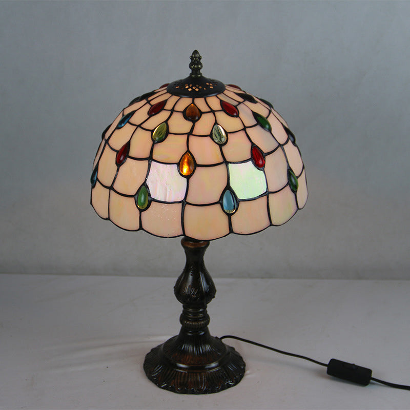BEIGE Gioielli in vetro Night Table Light Tiffany Testa singola Nera Nero con base