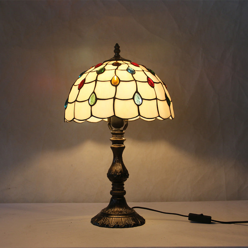 BEIGE Gioielli in vetro Night Table Light Tiffany Testa singola Nera Nero con base
