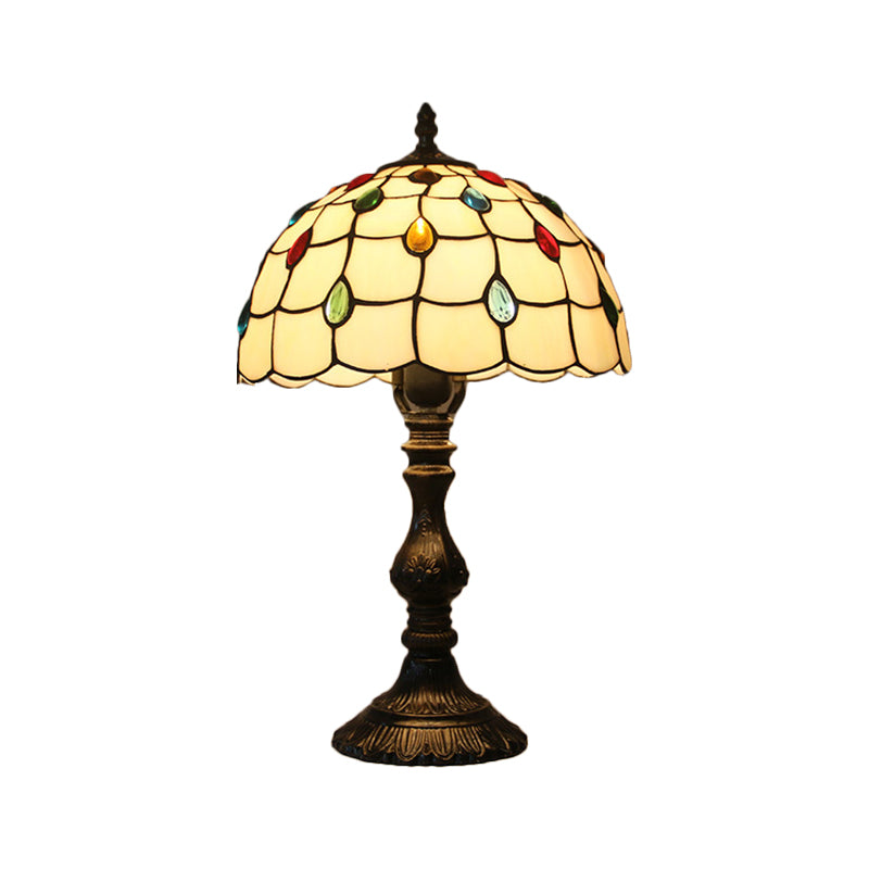 BEIGE Gioielli in vetro Night Table Light Tiffany Testa singola Nera Nero con base