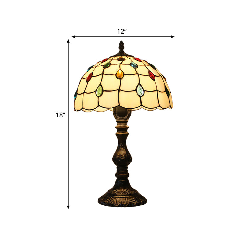 BEIGE Gioielli in vetro Night Table Light Tiffany Testa singola Nera Nero con base