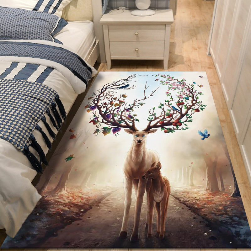 Multi-Color Sika Deer Pattern Rug Contemporary Creative Indoor Carpet Polyester Stain Resistant Rug for Home Decor