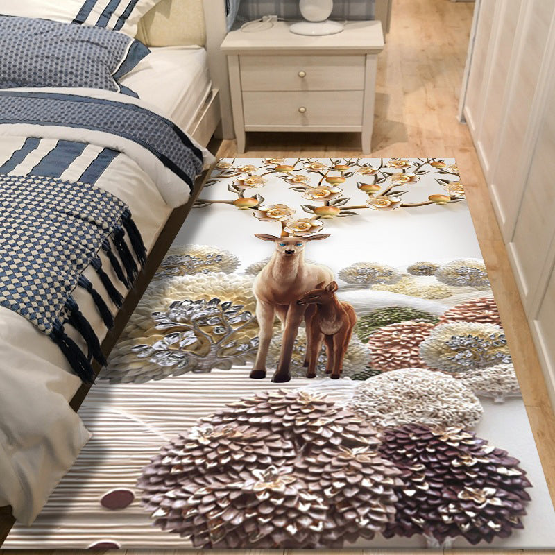 Multi-Color Sika Deer Pattern Rug Contemporary Creative Indoor Carpet Polyester Stain Resistant Rug for Home Decor