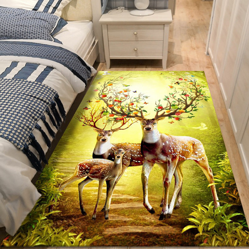 Multi-Color Sika Deer Pattern Rug Contemporary Creative Indoor Carpet Polyester Stain Resistant Rug for Home Decor