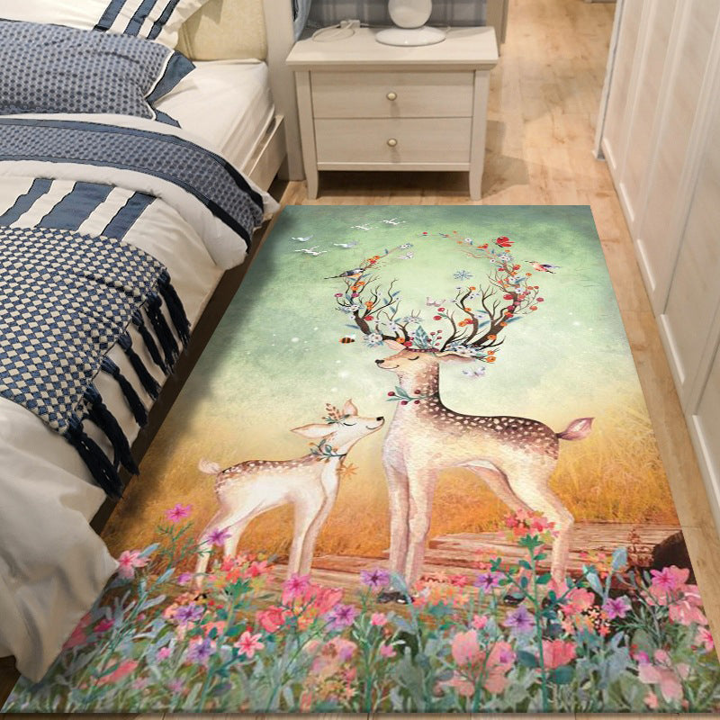 Multi-Color Sika Deer Pattern Rug Contemporary Creative Indoor Carpet Polyester Stain Resistant Rug for Home Decor