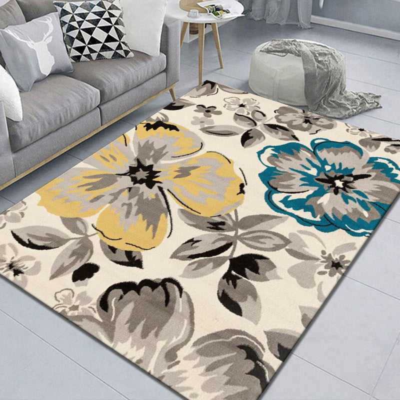 Colorful Modern Indoor Rug Trendy Floral Print Polyester Carpet Easy Care Non-Slip Backing Rug for Home Decor