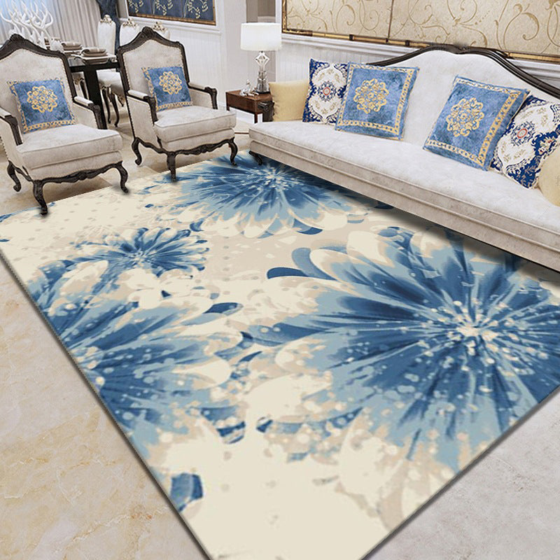 Colorful Modern Indoor Rug Trendy Floral Print Polyester Carpet Easy Care Non-Slip Backing Rug for Home Decor