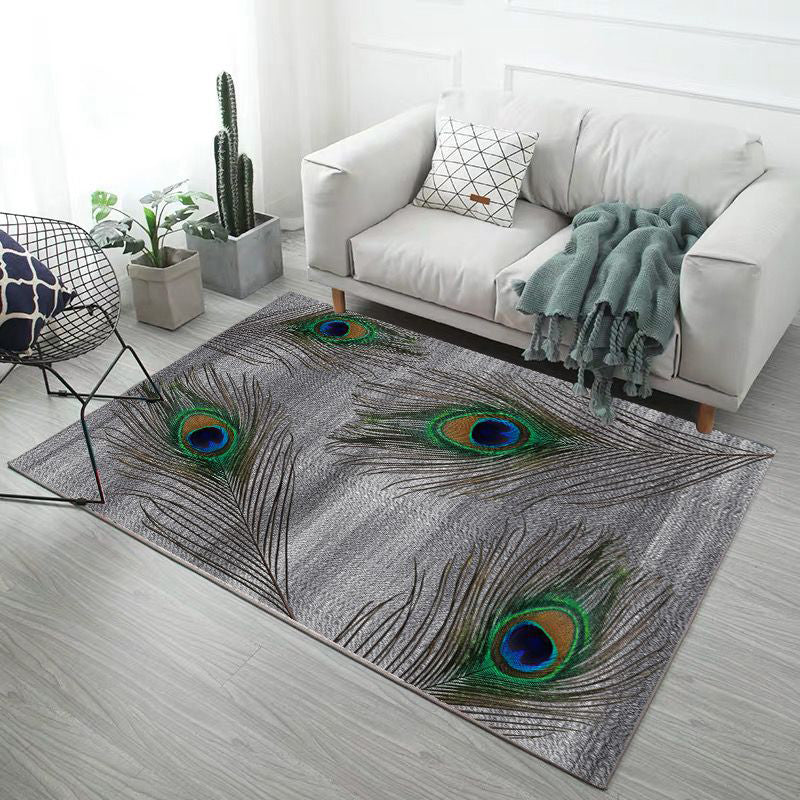 Trendy Feather Printed Area Rug Nordic Simple Polyester Carpet Non-Slip Backing Rug for Home Decoration