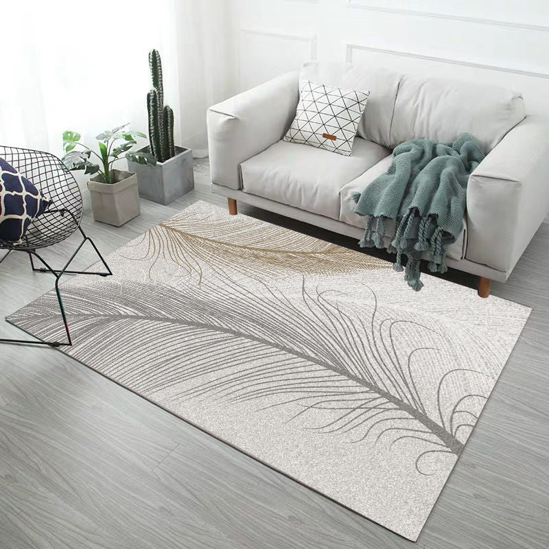 Trendy Feather Printed Area Rug Nordic Simple Polyester Carpet Non-Slip Backing Rug for Home Decoration