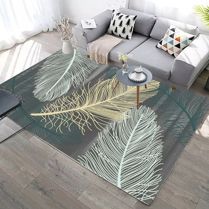 Multi-Color Simplicity Area Rug Stylish Feather Pattern Carpet Polyester Anti-Slip Backing Carpet for Living Room