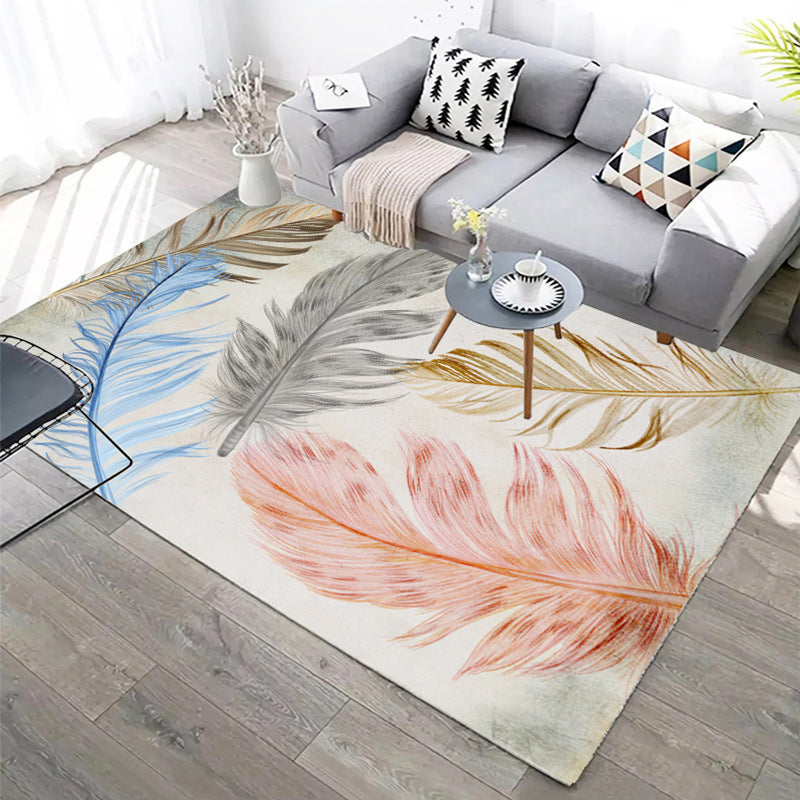 Multi-Color Simplicity Area Rug Stylish Feather Pattern Carpet Polyester Anti-Slip Backing Carpet for Living Room