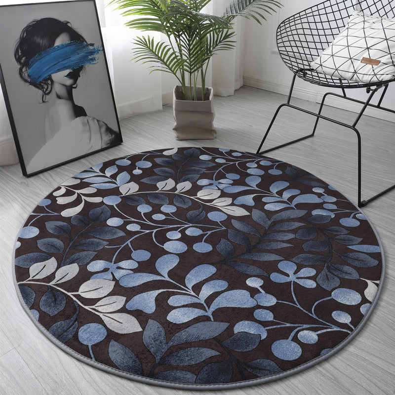 Round Color Mixed Tropical Indoor Rug Polyester Leaves Print Rug Non-Slip Backing Indoor Rug for Living Room