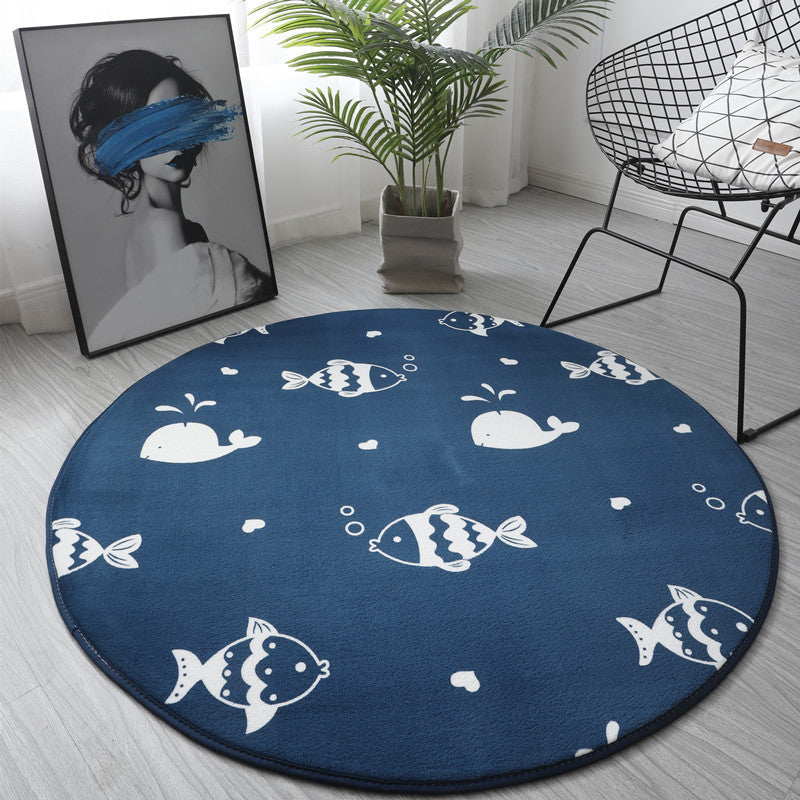 Round Color Mixed Tropical Indoor Rug Polyester Leaves Print Rug Non-Slip Backing Indoor Rug for Living Room