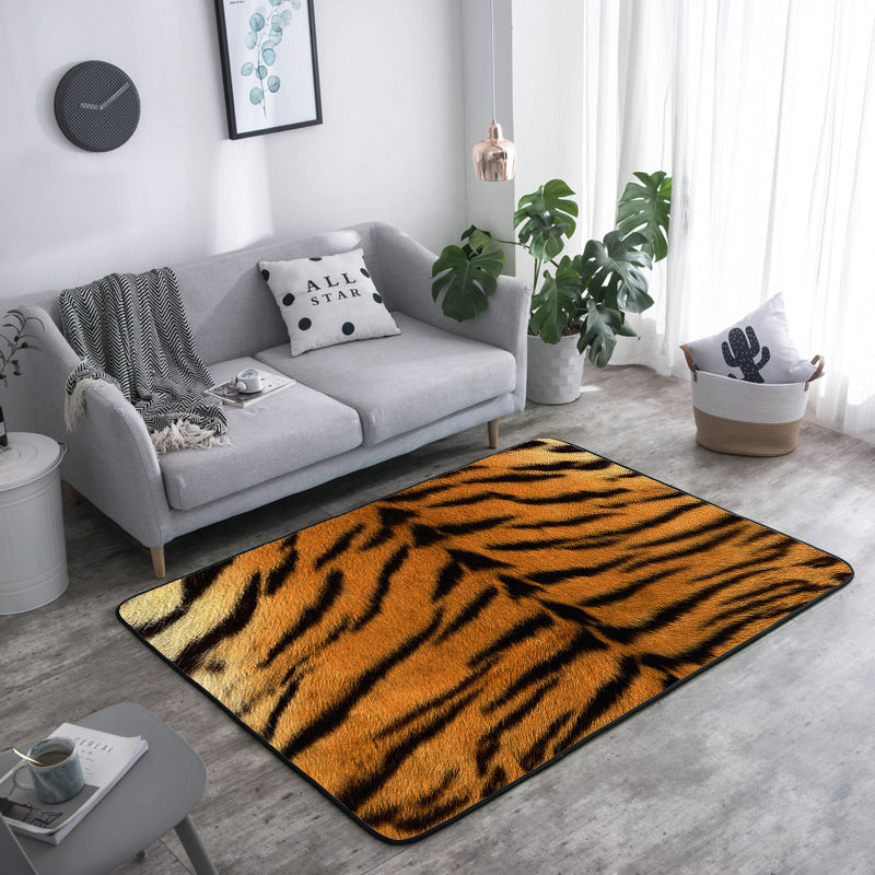 Orange Tone Modern Indoor Rug Polyester Tiger Print Carpet Easy Care Rug for Home Decoration