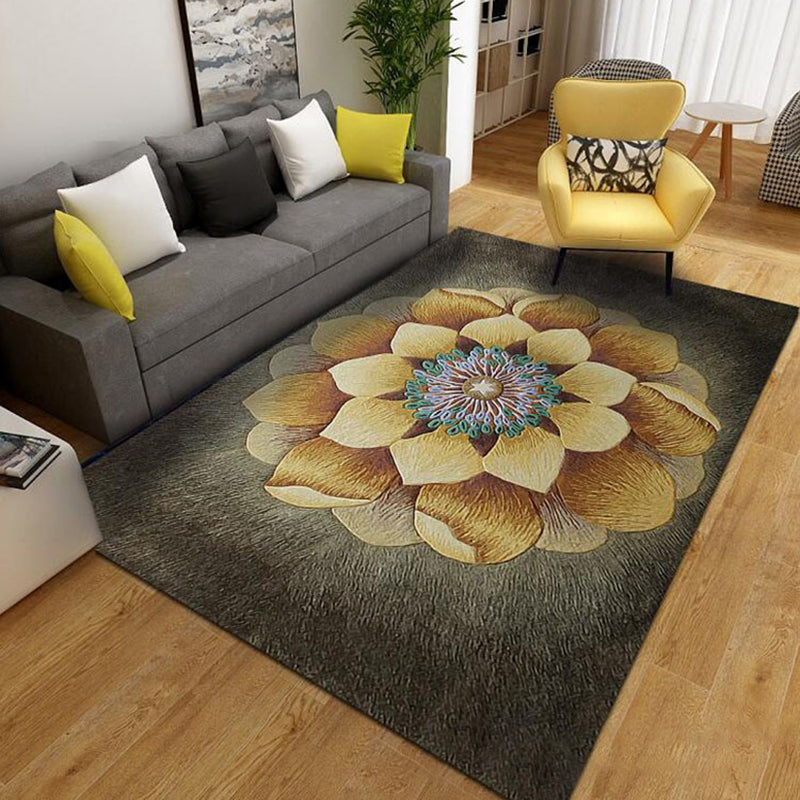 Gorgeous Floral Print Indoor Rug Contemporary Stylish Carpet Polyester Non-Slip Backing Rug for Home Decor