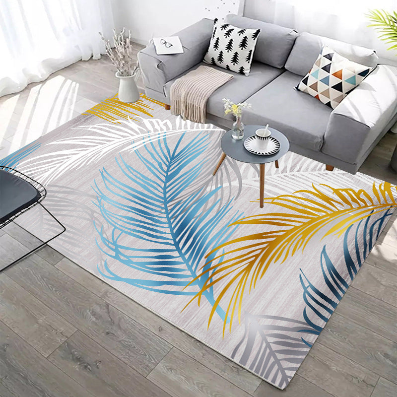 Decorative Rectangle Rug with Feather Pattern Stylish Contemporary Rug Polyester Washable Carpet for Home Decor