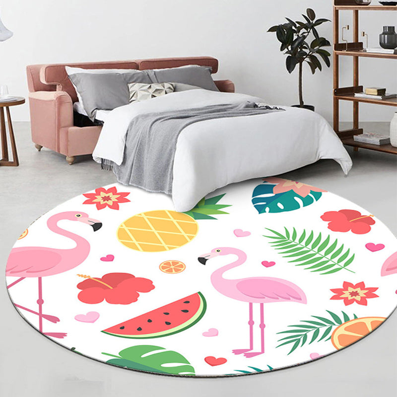 Brightly Colored Flamingos Pattern Rug Fresh Contemporary Polyester Carpet Non-Slip Backing Carpet for Home Decoration