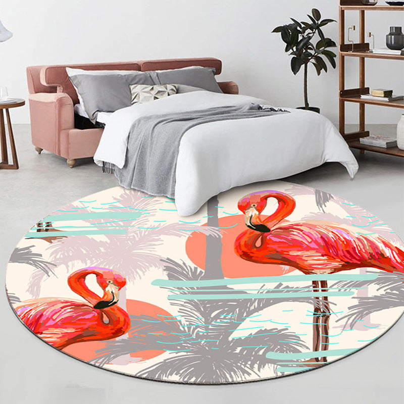 Brightly Colored Flamingos Pattern Rug Fresh Contemporary Polyester Carpet Non-Slip Backing Carpet for Home Decoration