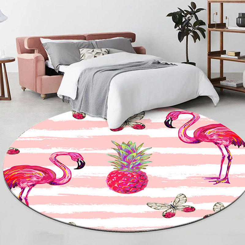 Brightly Colored Flamingos Pattern Rug Fresh Contemporary Polyester Carpet Non-Slip Backing Carpet for Home Decoration