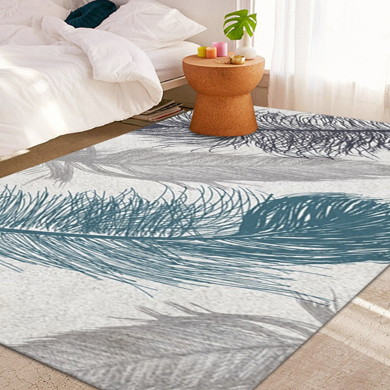 Simplicity Feather Pattern Area Rug Modern Comfort Indoor Carpet Polyester Anti-Slip Backing Carpet for Bedroom