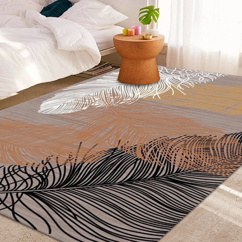Simplicity Feather Pattern Area Rug Modern Comfort Indoor Carpet Polyester Anti-Slip Backing Carpet for Bedroom