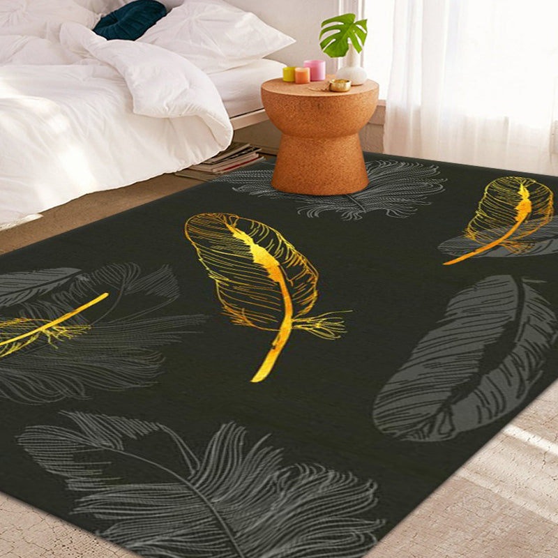 Simplicity Feather Pattern Area Rug Modern Comfort Indoor Carpet Polyester Anti-Slip Backing Carpet for Bedroom