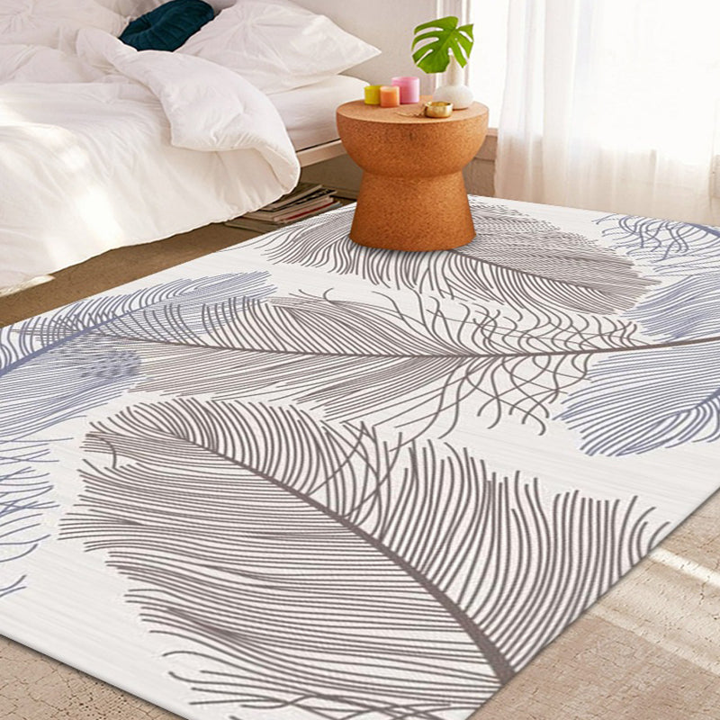 Simplicity Feather Pattern Area Rug Modern Comfort Indoor Carpet Polyester Anti-Slip Backing Carpet for Bedroom