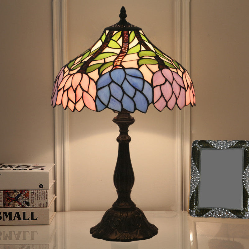 Mediterranean Dragonfly/Star/Tulip Nightstand Lamp Single Head Stained Glass Table Light in Bronze for Bedside