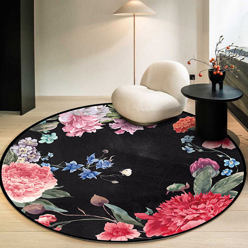 Multicolored Flower Pattern Indoor Rug Modern Aesthetic Polyester Rug Round Stain Resistant Carpet for Living Room