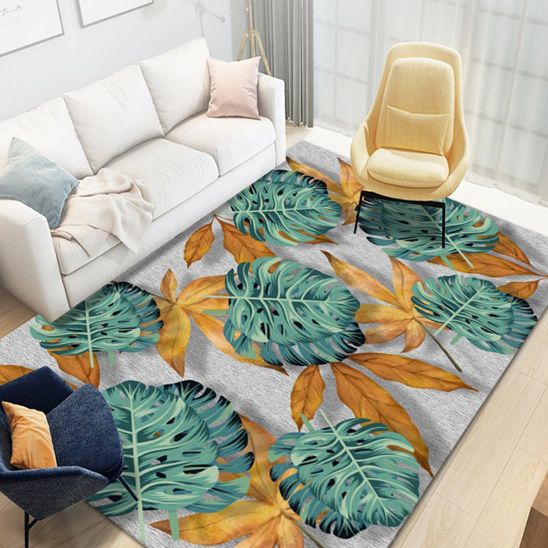 Funky Leaves Pattern Area Rug Modern Simplicity Indoor Carpet Polyester Non-Slip Backing Rug for Bedroom