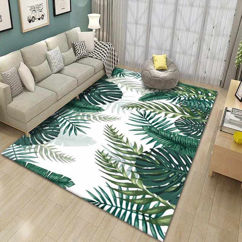 Modern Tropical Area Rug Simple Leaves Pattern Carpet Polyester Friendly Washable Rug for Living Room