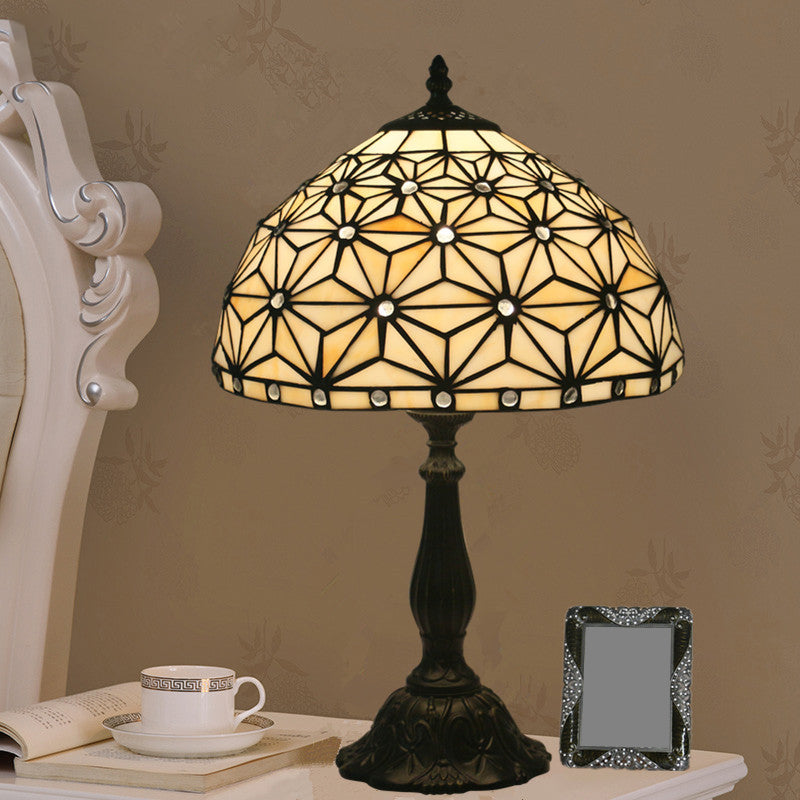 Mediterranean Dragonfly/Star/Tulip Nightstand Lamp Single Head Stained Glass Table Light in Bronze for Bedside