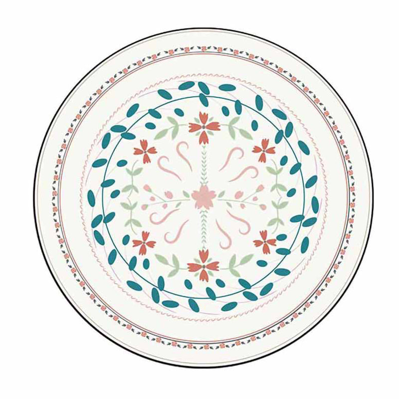 Fresh Modern Round Rug Simplicity Floral Print Rug Polyester Non-Slip Backing Rug for Home Decor