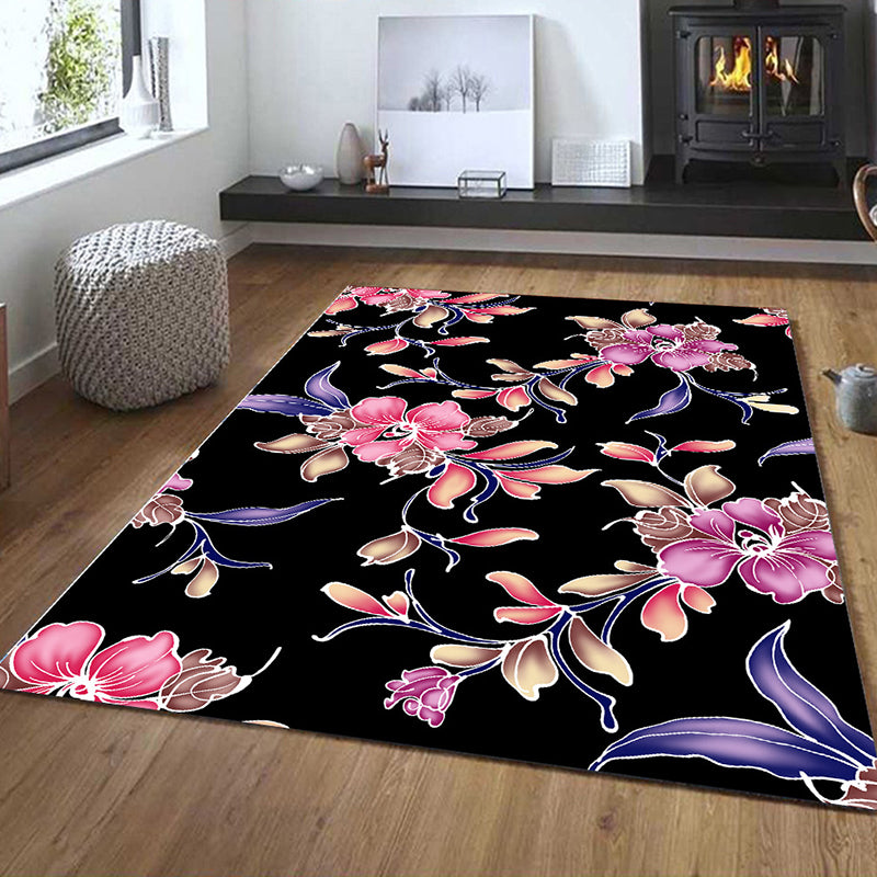 Colorful Floral Print Rug Modern Stylish Polyester Rectangle Friendly Washable Carpet for Home Decoration