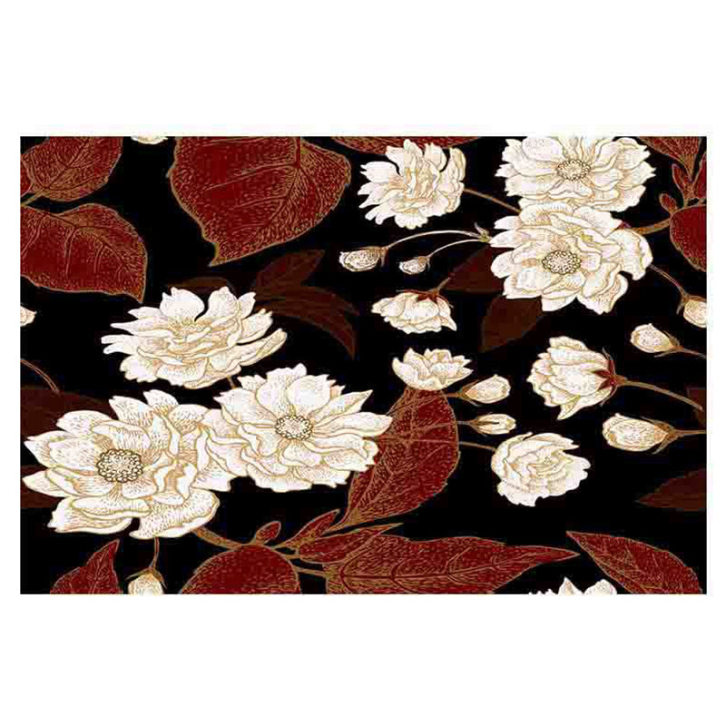 Dark Colored Floral Printed Rug Modern Gorgeous Indoor Carpet Polyester Stain Resistant Rug for Living Room