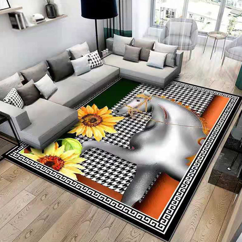 Contemporary Simplicity Area Rug Rectangle Horse Pattern Carpet Anti-Slip Backing Carpet for Home Decoration