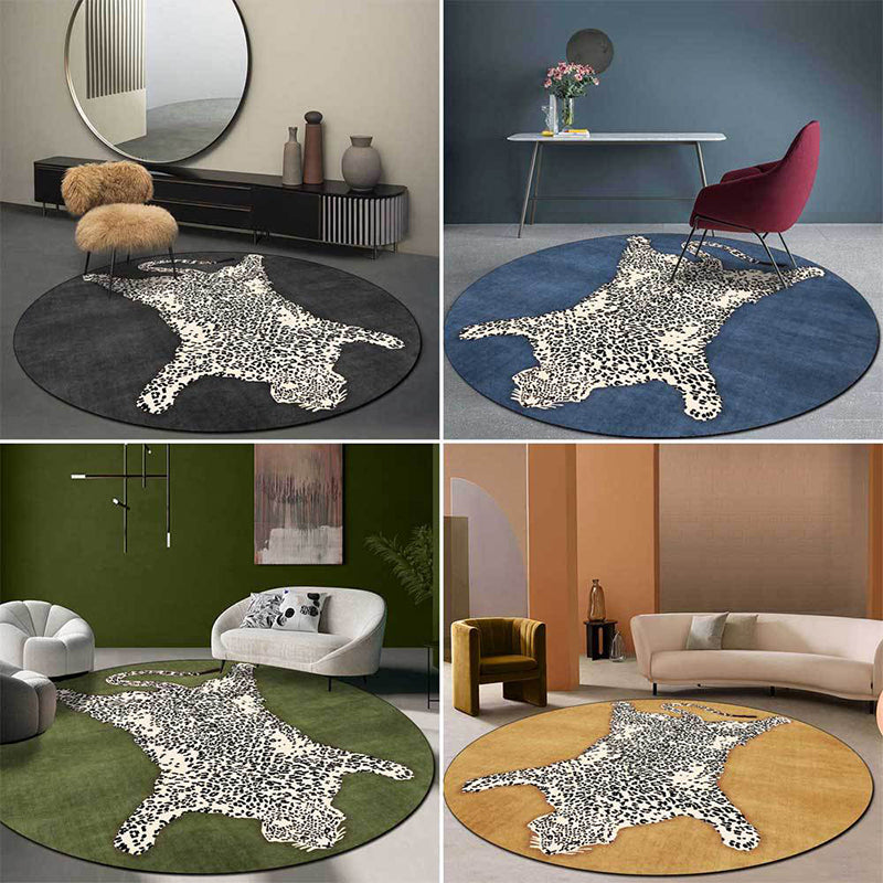 Simplicity Round Bedroom Rug Funky Animal Pattern Indoor Carpet Polyester Friendly Washable Rug